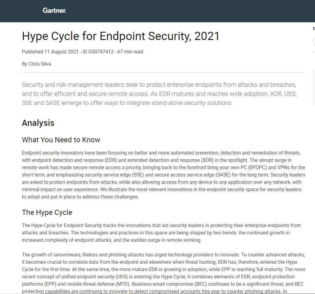 Gartner Hype Cycle for Endpoint Security, 2021