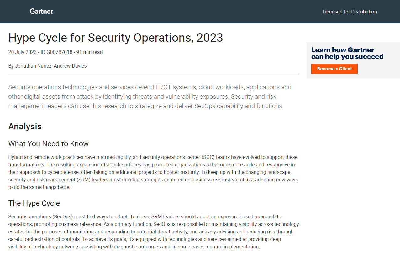 Gartner Hype Cycle for Security Operations, 2023
