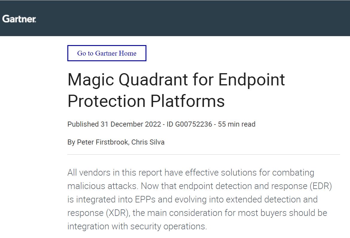 Gartner I 2022 Gartner Magic Quadrant for Endpoint Protection Platforms