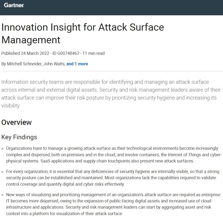 Gartner: Innovation Insight for Attack Surface Management (ASM)