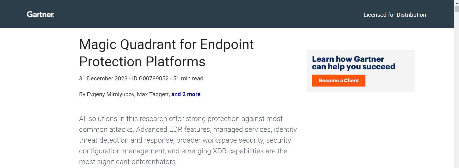 Gartner Insights: Uncover, Investigate, and Respond to Endpoint Threats with EPPs