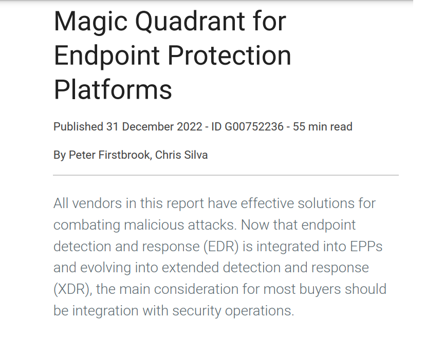 Gartner Magic Quadrant for Endpoint Protection Platforms (EPP)