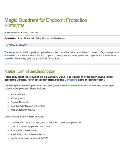 Gartner Magic Quadrant for Endpoint Protection Platforms