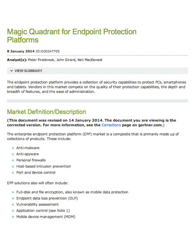 Gartner Magic Quadrant For Endpoint Protection Platforms