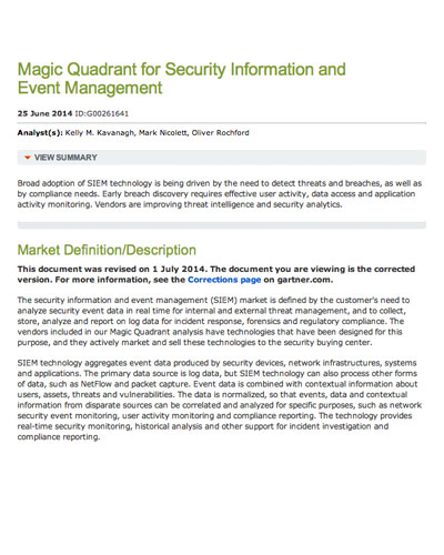 Gartner Magic Quadrant for Security Information and Event Management (SIEM)