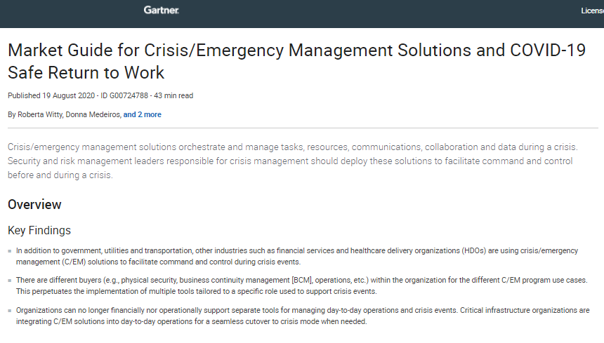 Gartner Market Guide for Crisis/Emergency Management Solutions