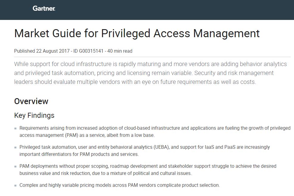 Gartner: Market Guide for Privileged Access Management