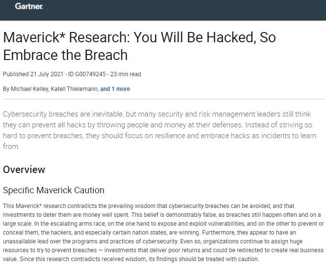 Gartner Maverick* Research: You Will Be Hacked, So Embrace the Breach