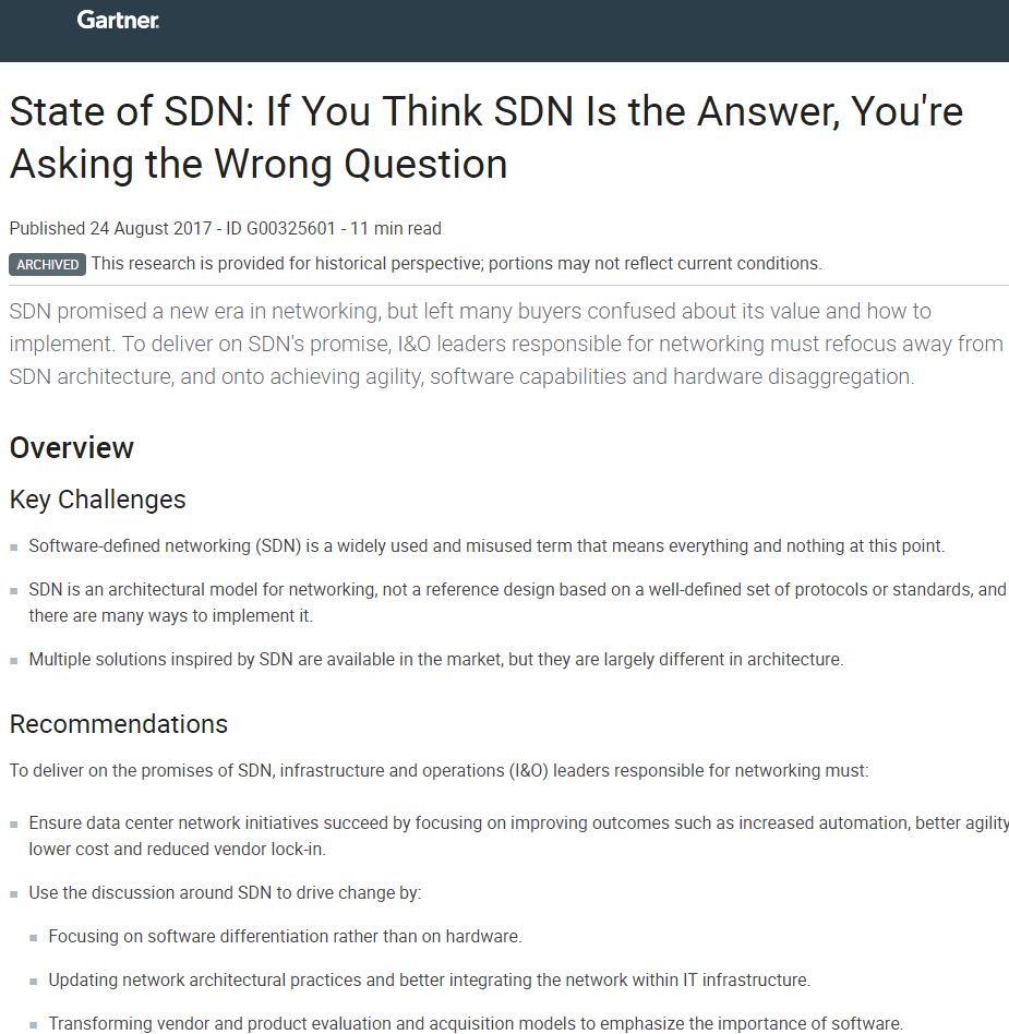 Gartner: State of SDN: If You Think SDN Is the Answer, You're Asking the Wrong Question