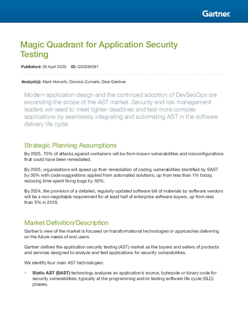 Gartner's Magic Quadrant for Application Security Testing