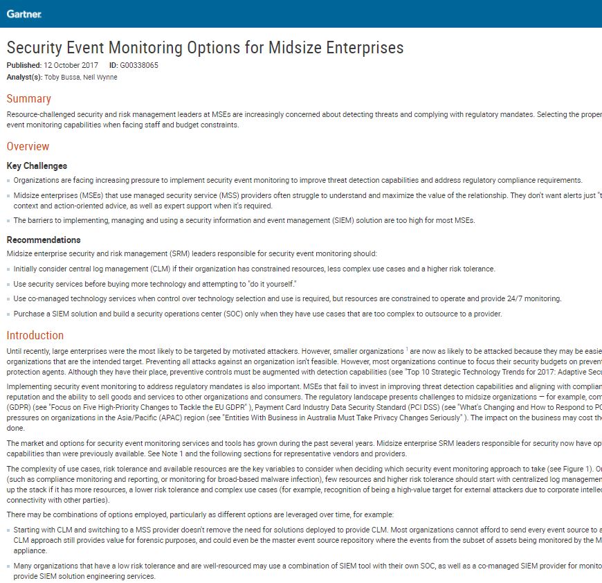 Gartner's Security Event Monitoring Options for Midsize Enterprises