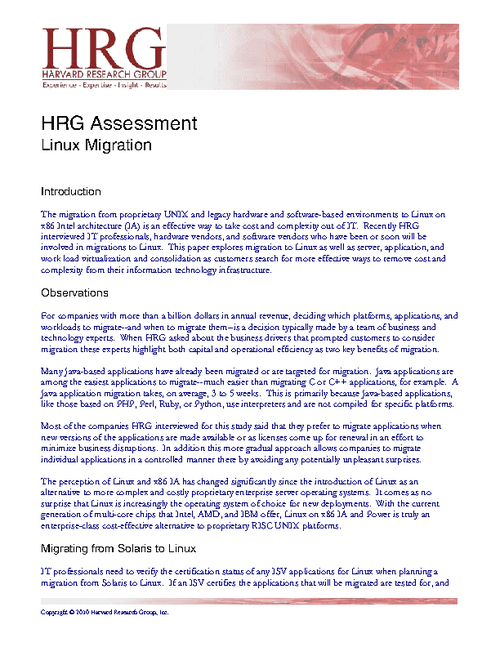 Harvard Research Group Assessment: Linux Migration