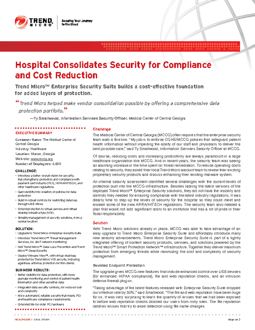 Hospital Consolidates Security for Compliance and Cost Reduction