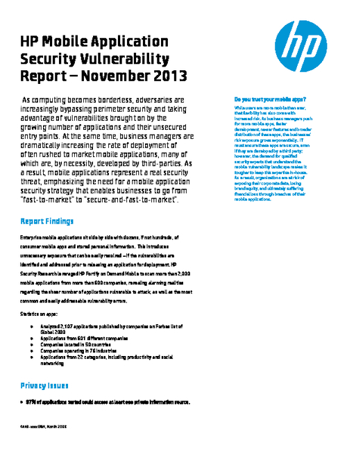 HP Mobile Application Security Vulnerability Report - November 2013