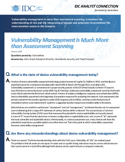 IDC Analyst Connection: Vulnerability Management is Much More than Assessment Scanning