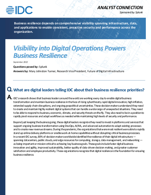 IDC: Visibility into Digital Operations Powers Business Resilience