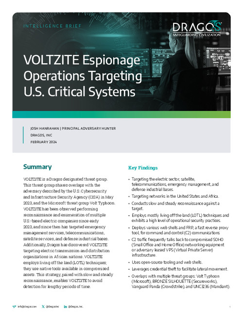 Intelligence Brief | VOLTZITE Espionage Operations Targeting U.S. Critical Systems