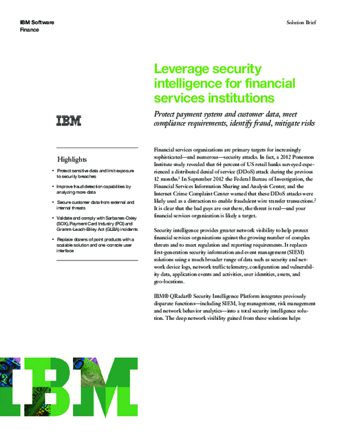Leverage Security Intelligence for Financial Services Institutions