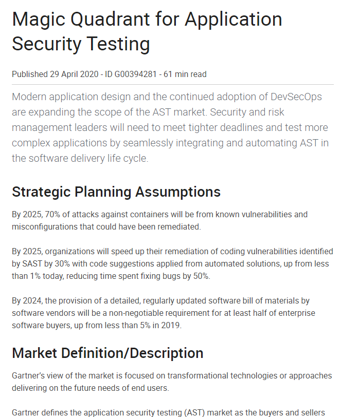 Magic Quadrant for Application Security Testing
