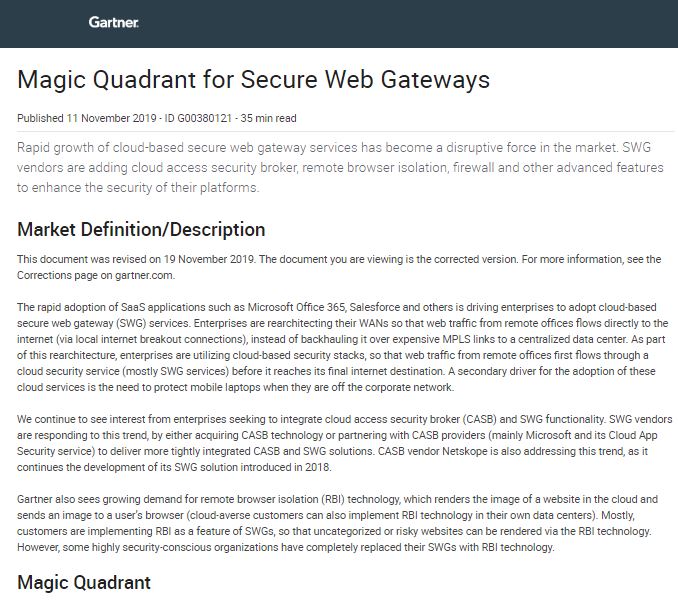 Magic Quadrant for Secure Web Gateways