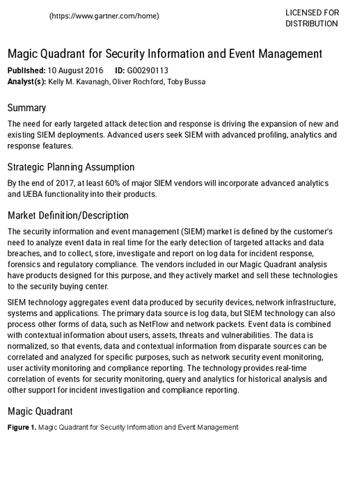 Magic Quadrant for Security Information and Event Management