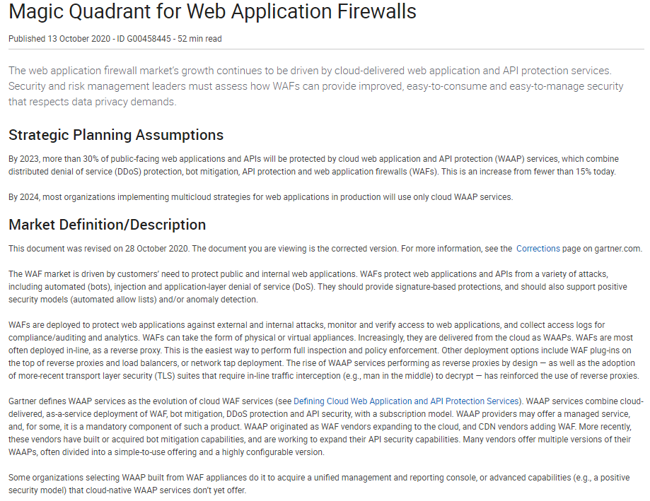 Magic Quadrant for Web Application Firewalls