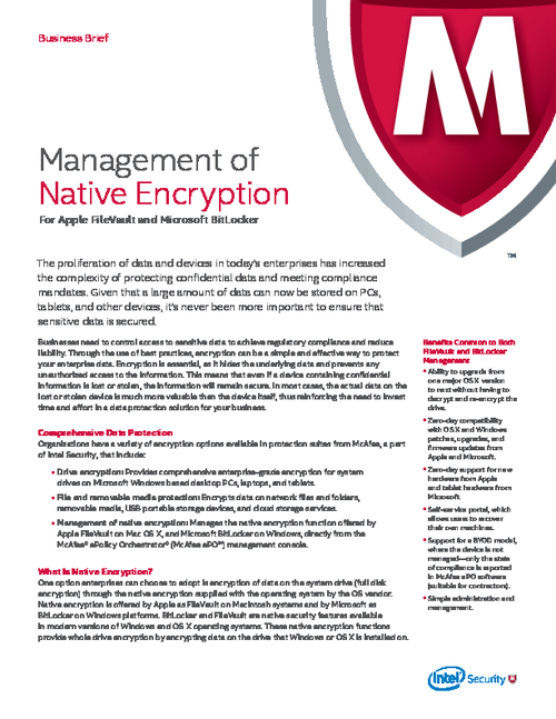 Management of Native Encryption for Apple FileVault and Microsoft BitLocker