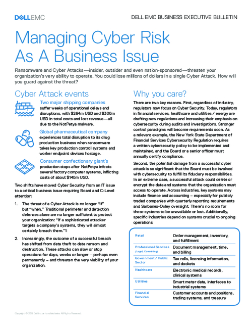 Executive Summary: Managing Cyber Risk as a Business Issue