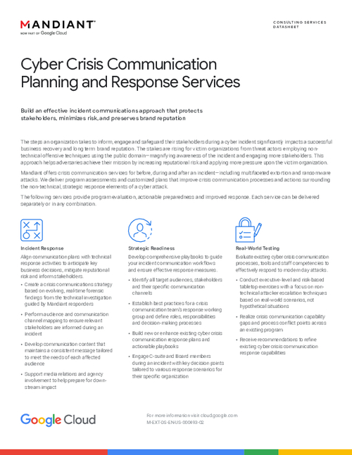Mandiant Cyber Crisis Communication Planning and Response Services