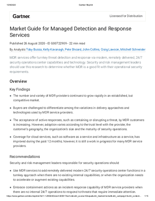Market Guide for Managed Detection and Response Services