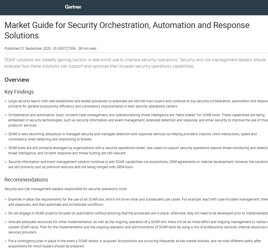 Market Guide for Security Orchestration, Automation and Response Solutions