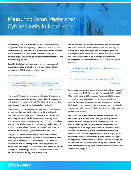 Measure What Matters for Cybersecurity in Healthcare
