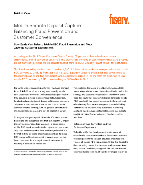 Mobile Remote Deposit Capture: Balancing Fraud Prevention and Customer Convenience