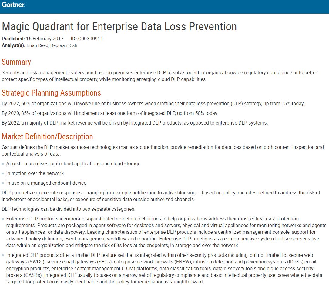 The New 2017 Gartner Magic Quadrant for Enterprise Data Loss Prevention