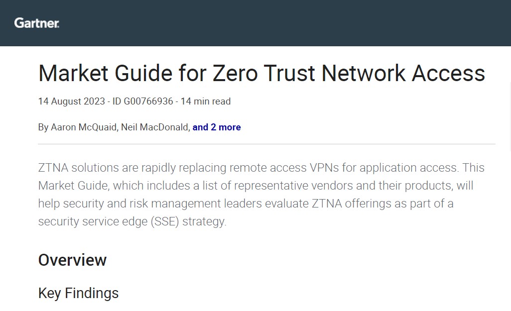 New Gartner® report on Zero Trust Network Access