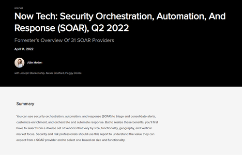 Now Tech: Security Orchestration, Automation and Response (SOAR), Q2 2022