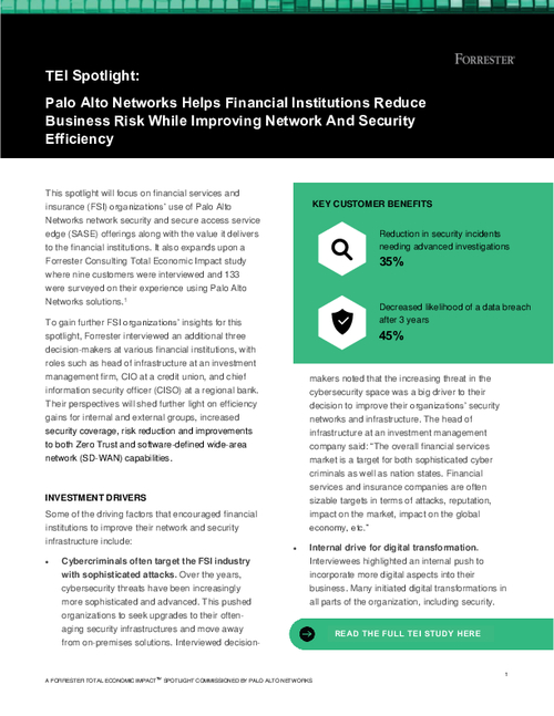 Palo Alto Networks Helps Financial Institutions Reduce Business Risk While Improving Network And Security Efficiency