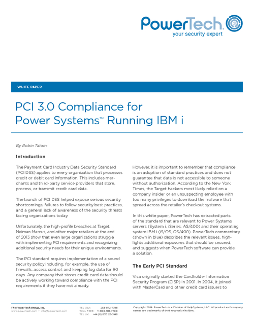 PCI 3.0 Compliance for Power Systems Running IBM i