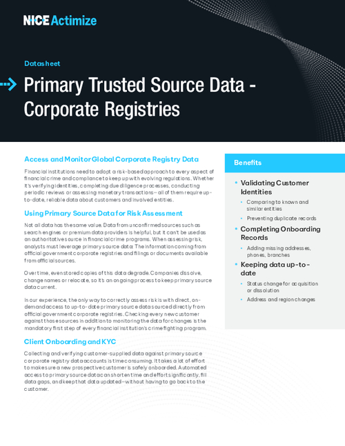 Primary Trusted Source Data - Corporate Registries
