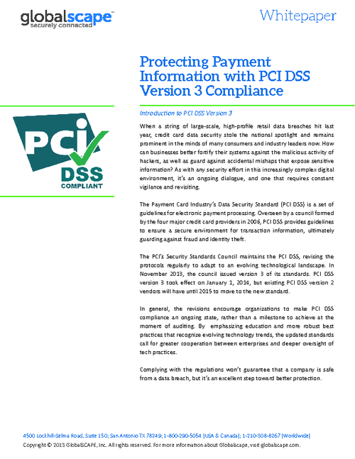 Protecting Payment Information with PCI DSS Version 3 Compliance