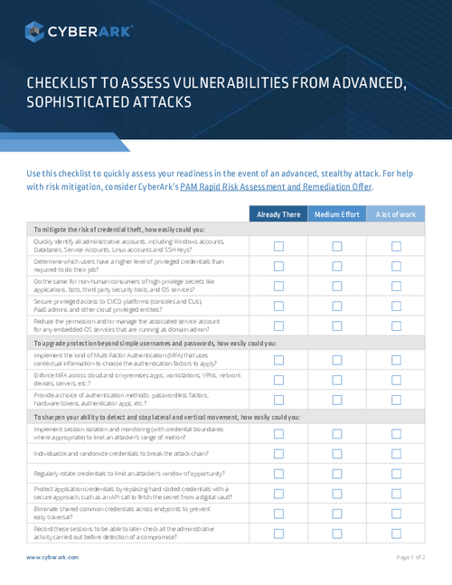 CyberArk Rapid Risk Reduction Checklist