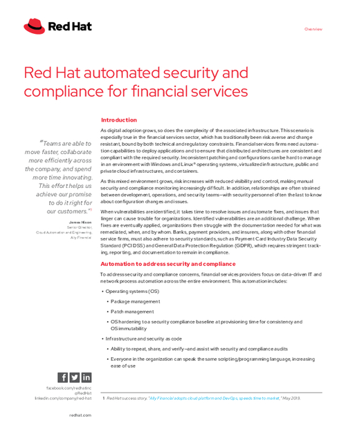 Red Hat Automated Security and Compliance for Financial Services