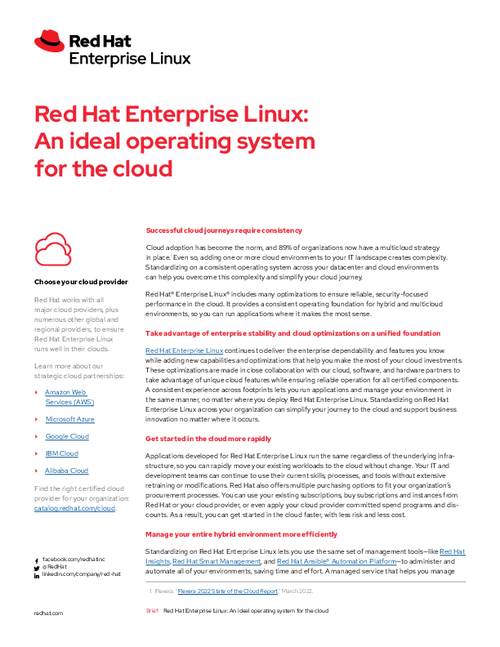 Red Hat Enterprise Linux:  An Ideal Operating System  for the Cloud