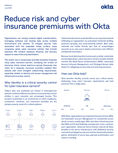 Reduce risk and cyber insurance premiums with Okta