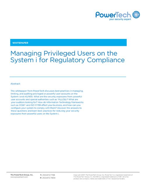 Regulatory Compliance - Managing Privileged Users on the AS/400 (System i)