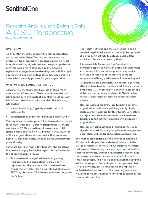 Replacing Antivirus, and Doing it Right: A CISO Perspective