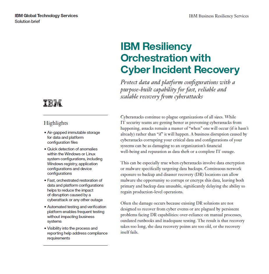 Resiliency Orchestration with Cyber Incident Recovery