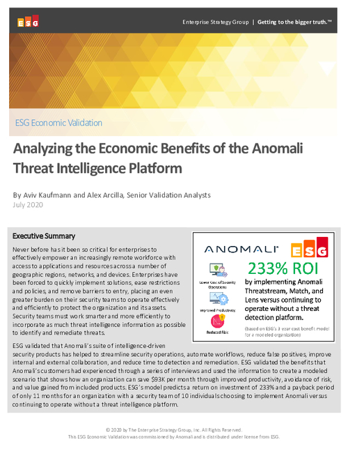 ROI Study: Economic Validation Report of the Anomali Threat Intelligence Platform