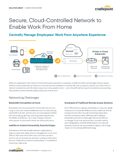Secure, Cloud-Controlled Network to Enable Work From Home