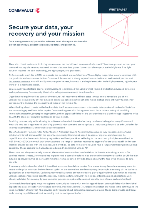 Secure Your Data, Your Recovery and Your Mission